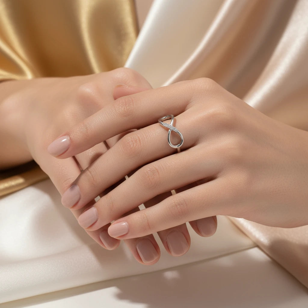 Infinite Studded Zirconia Ring -White Rhodium Plated