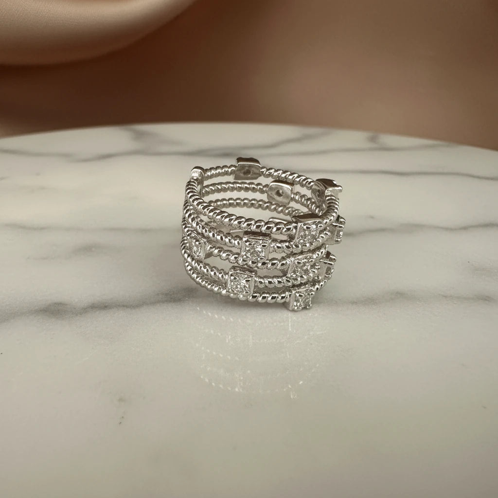 Five-Band Cubic Zirconia Ring - White Rhodium Plated