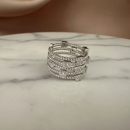 Five-Band Cubic Zirconia Ring - White Rhodium Plated