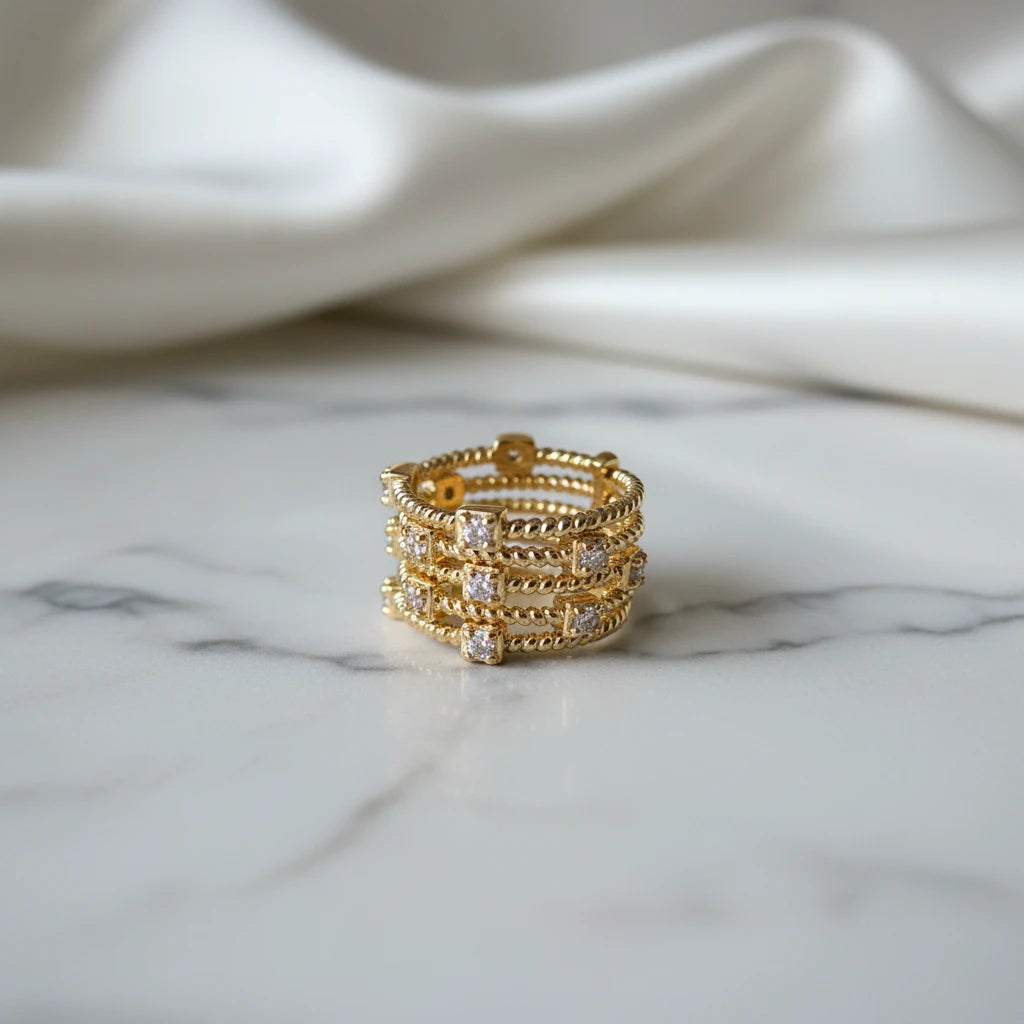Five-Band Cubic Zirconia Ring - 18K Gold Plated