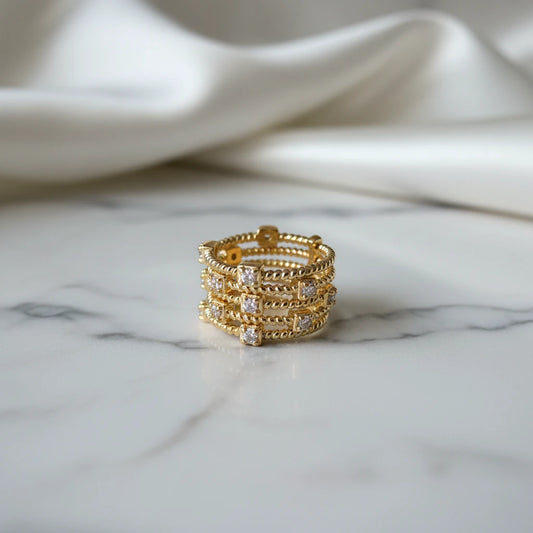 Five-Band Cubic Zirconia Ring - 18K Gold Plated