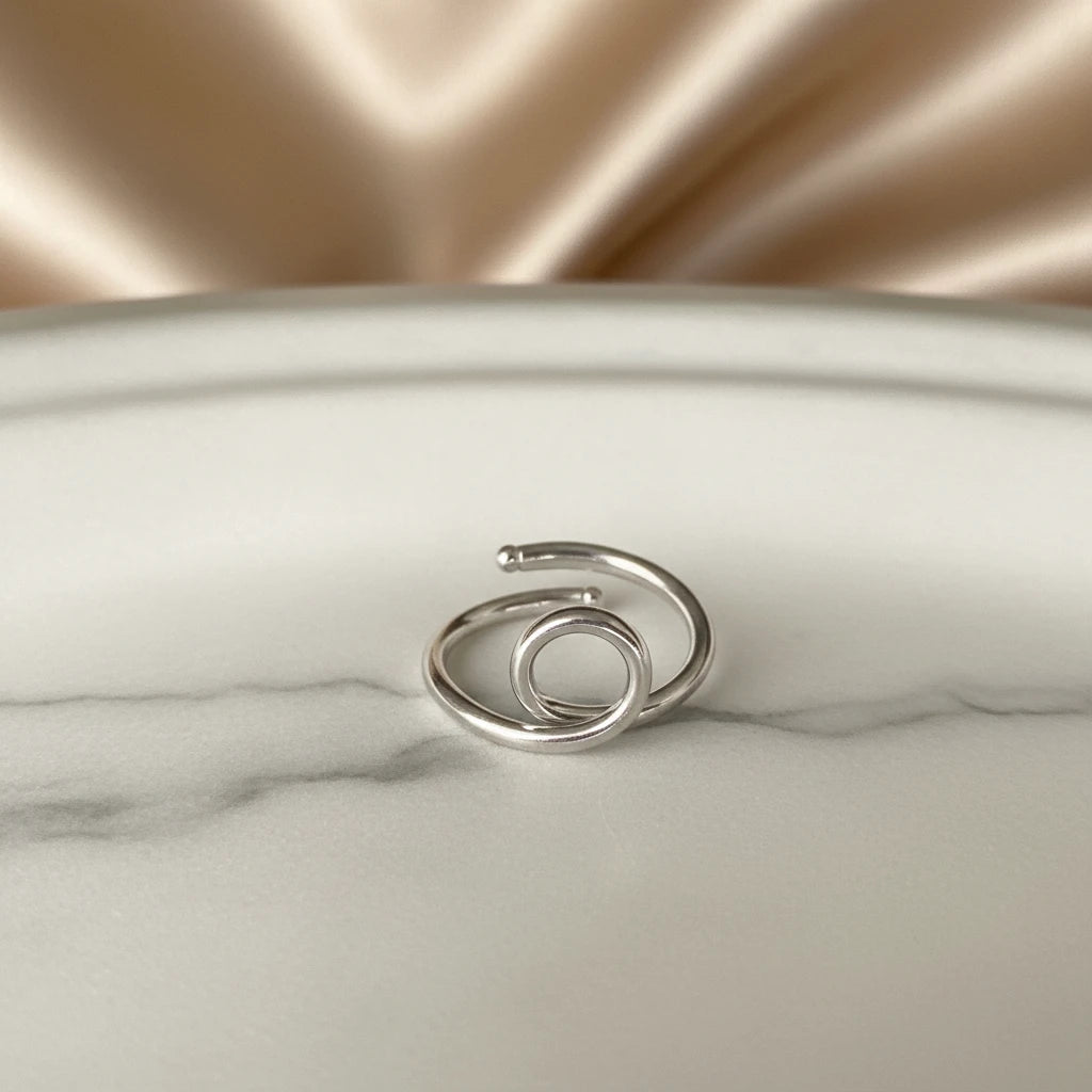 Circle and Open Ring - White Rhodium Plated