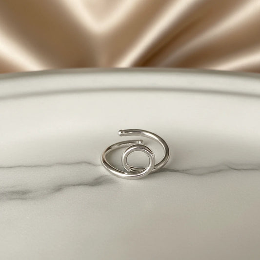 Circle and Open Ring - White Rhodium Plated