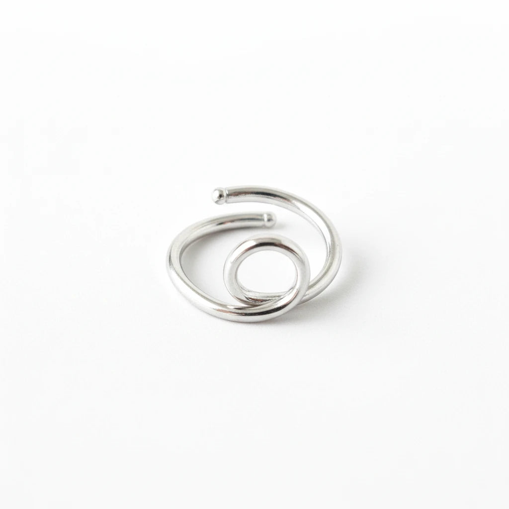 Circle and Open Ring - White Rhodium Plated
