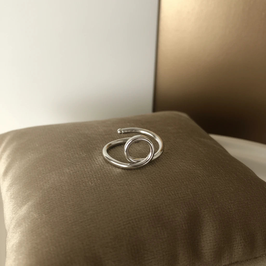 Circle and Open Ring - White Rhodium Plated