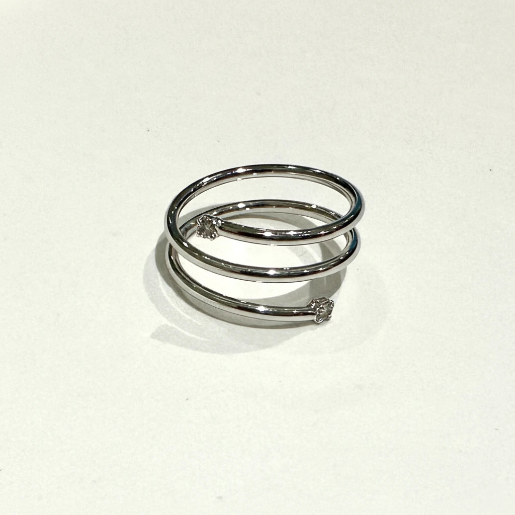 Spiral with Cubic Zirconia Ring - White Rhodium Plated