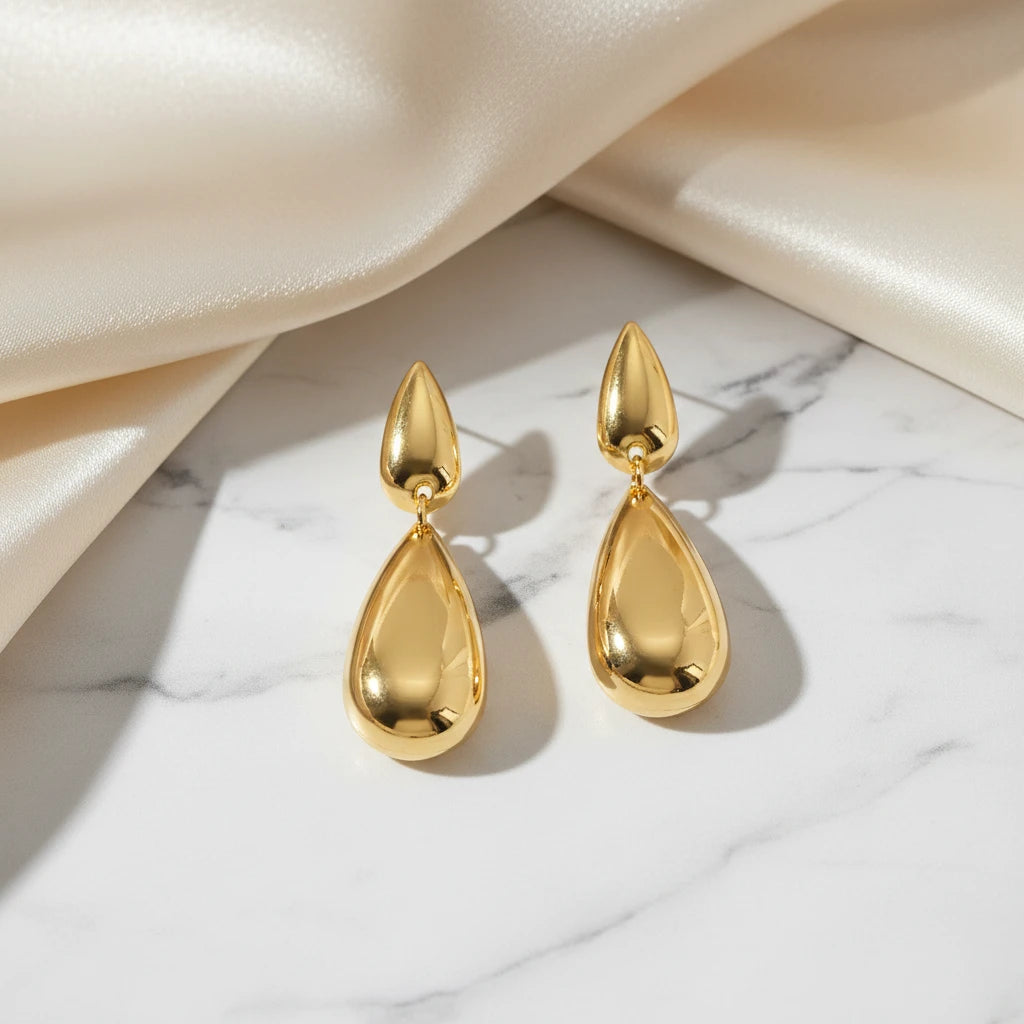 Double Teardrop Earrings - 18K Gold Plated