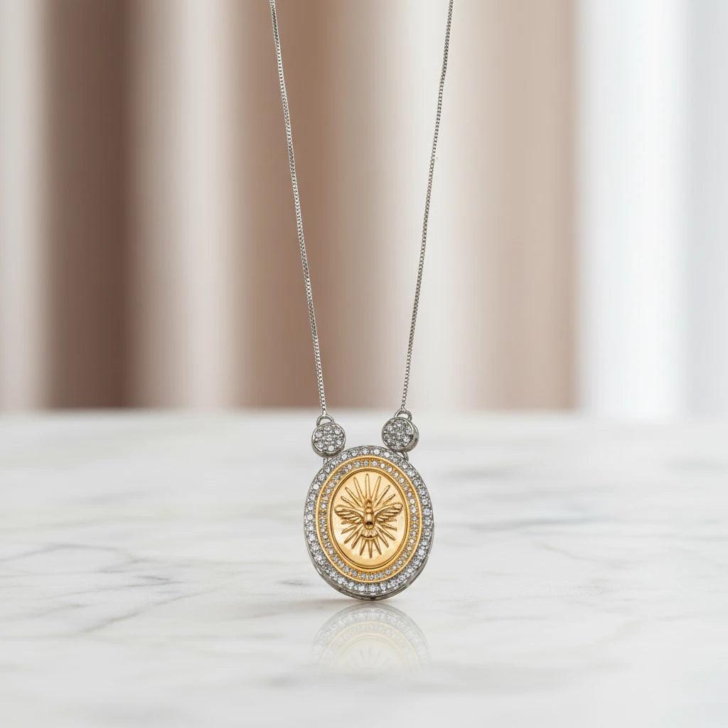 Holy Spirit Pendant Necklace - White Rhodium Plated