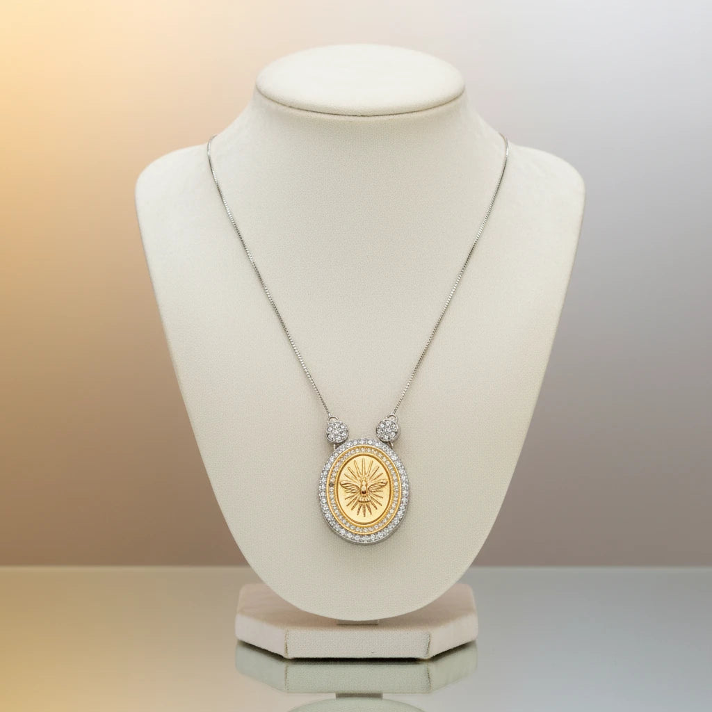 Holy Spirit Pendant Necklace - White Rhodium Plated