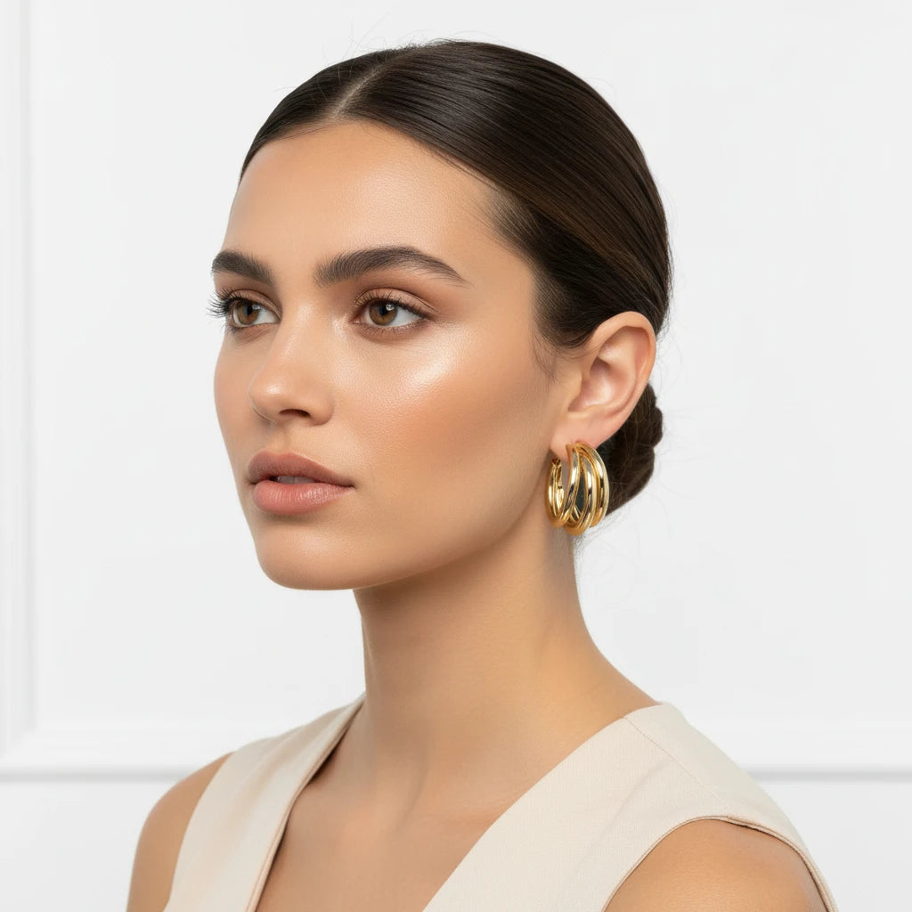 Triple Hoops Earrings - 18K Gold Plated