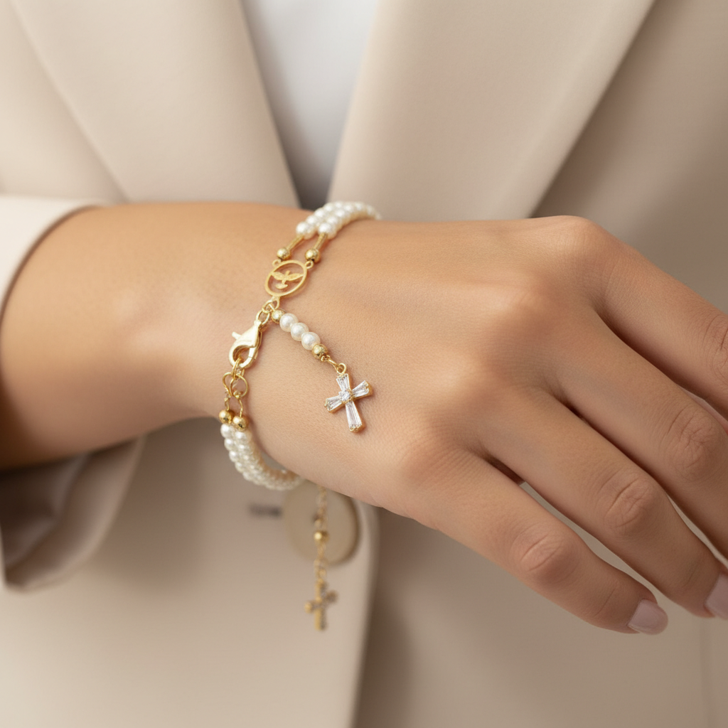 Delicate Rosary Pearls Bracelet - 18K Gold Plated