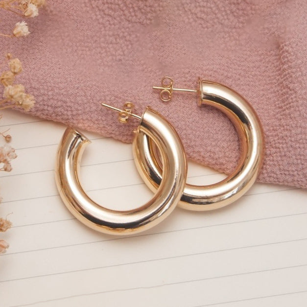 18K Gold Plated 2cm Medium Hoops 6.5mm Earrings