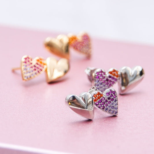 White Rhodium Plated Rainbow Zirconia Earrings