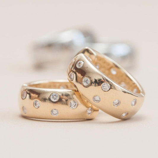 18K Gold Plated Fake Piercing Bold Hoops Studded Zirconia Earrings