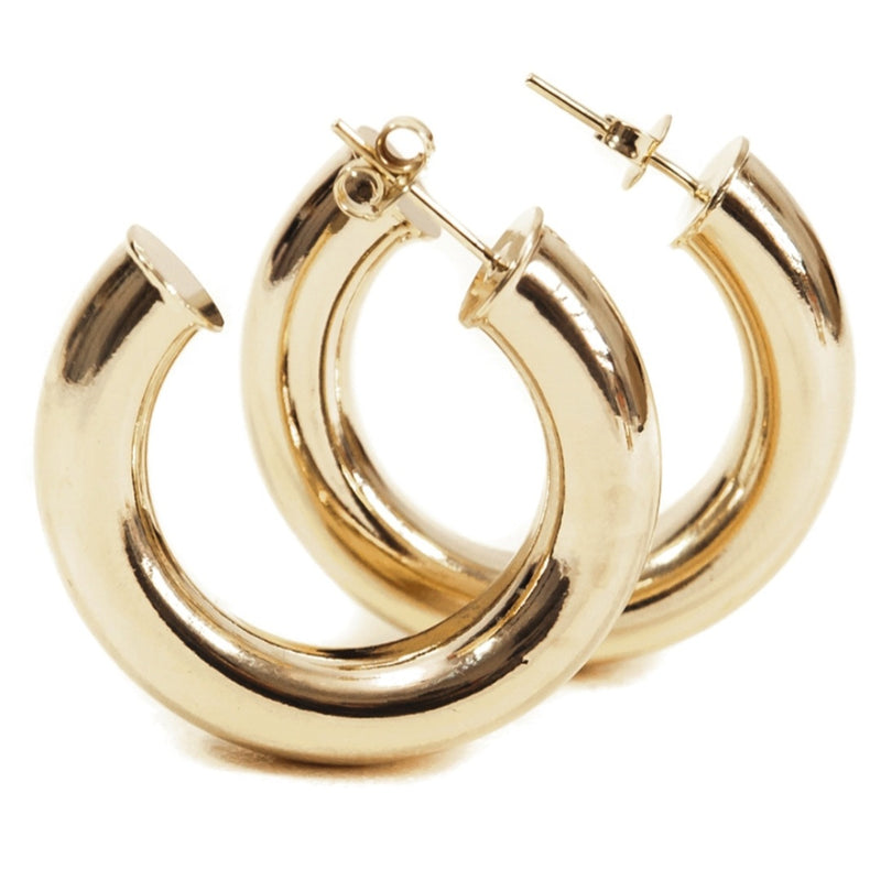 18K Gold Plated 3cm Thick Hoops 7.5mm Earrings