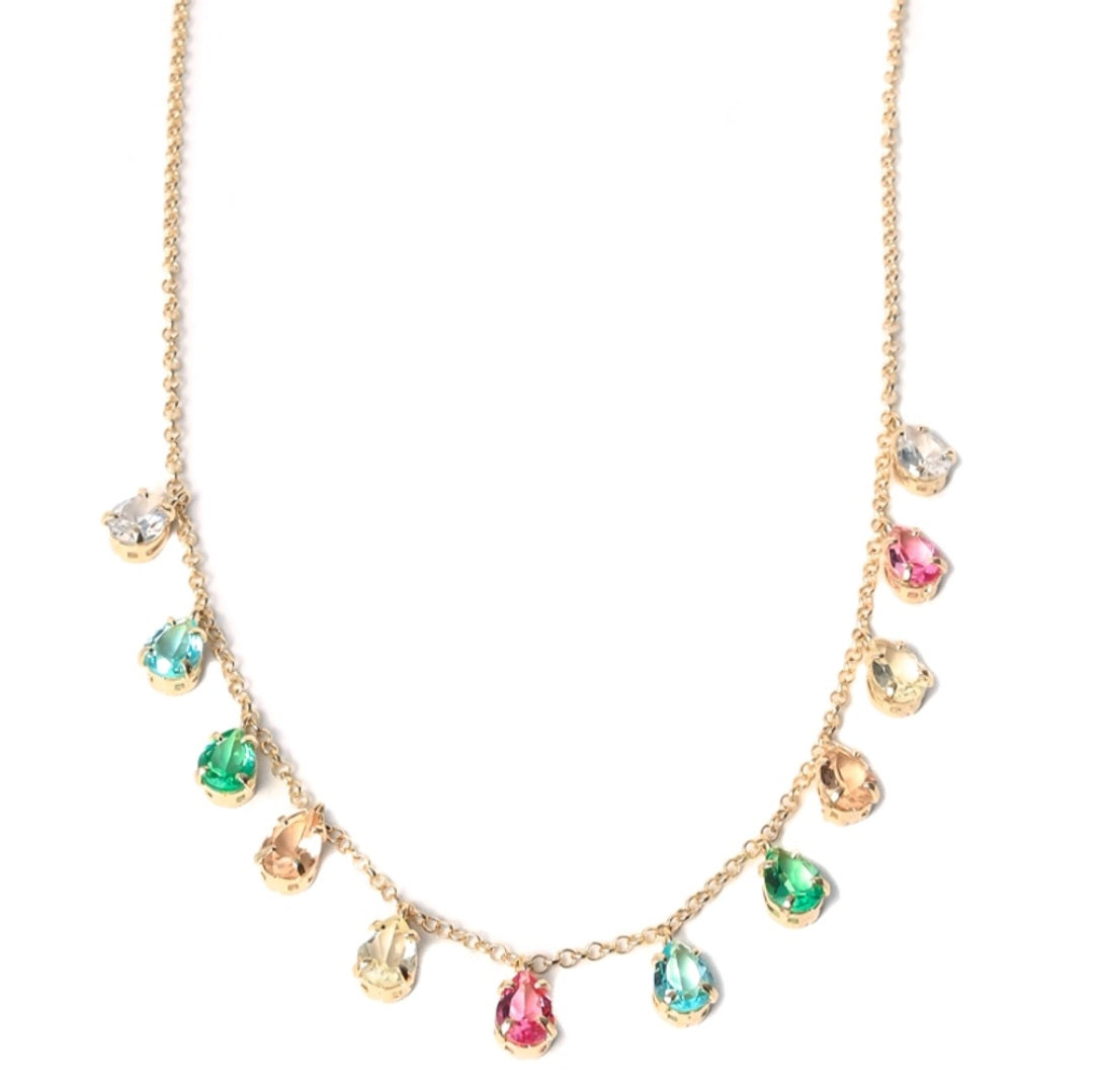 18K Gold Plated Cable Color Stone Teardrop Necklace