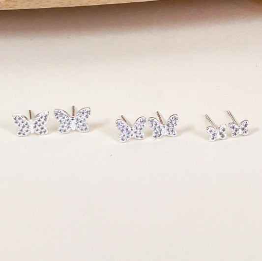 White Rhodium Plated Trio Butterfly Studded Zirconia Earrings