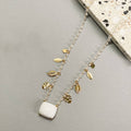 18K Gold Plated Leaves Crystals Square Stone Necklace