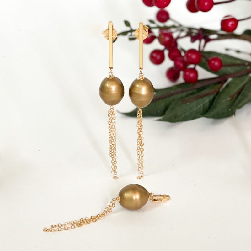 18K Gold Plated Dangling Large Gold Pearl Earrings