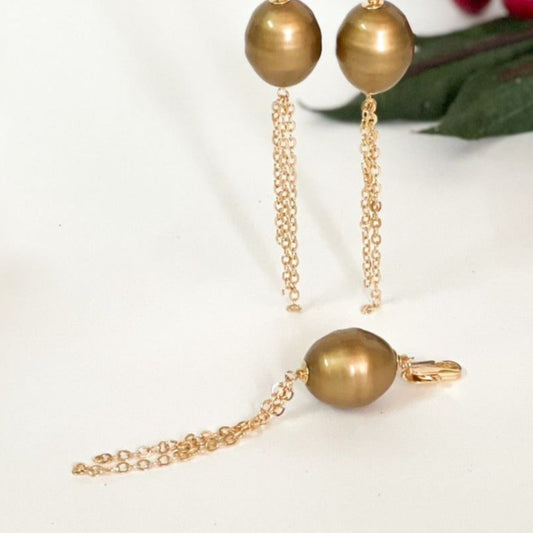 18K Gold Plated Dangling Large Gold Pearl Pendant