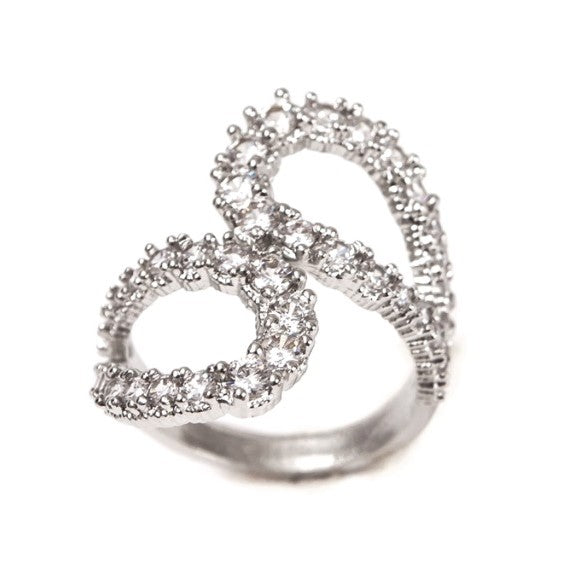 White Rhodium Adjustable Studded Zirconia Ring