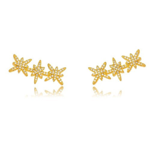 18K Gold Plated Studded Zirconia Triple Star Earrings