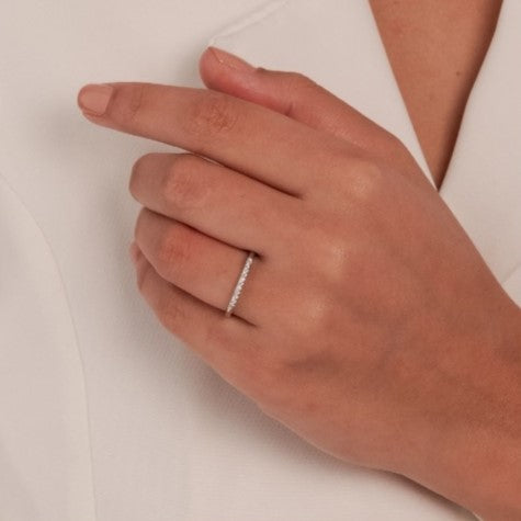 White Rhodium Plated Thin Studded Zirconia Ring