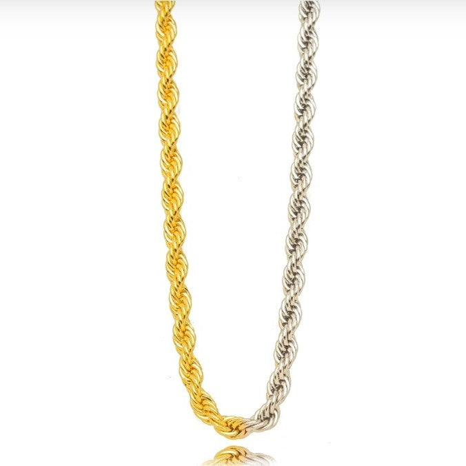 Mix 18K Gold and Rhodium Plated Thick Rope Necklace