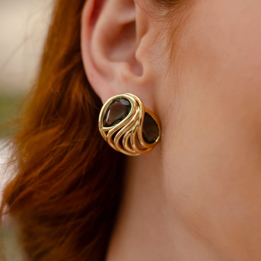 Double Drop Stone Earring - 18K Gold Plated