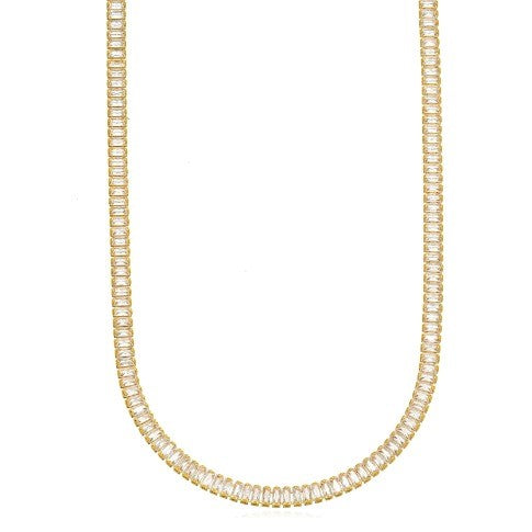 18K Gold Plated Tennis Zirconia Baguette Necklace