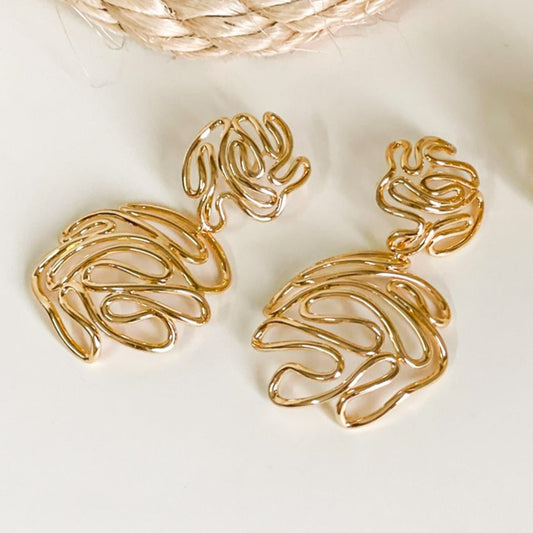 18K Gold Plated Chandelier Long Duo Organic Earrings