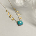 18K Gold Plated Leaves Crystals Square Stone Necklace