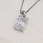 White Rhodium Plated Box Chain Crystal Pendant Necklace