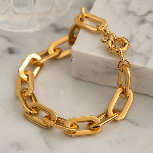 18K Gold Plated Thick Paperclip Bracelet