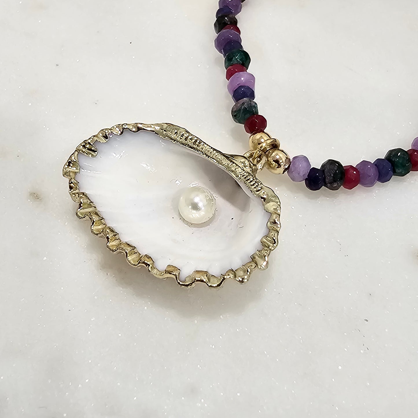 18K Gold Plated Whelk Amethist Jade Shell Pendant Necklace