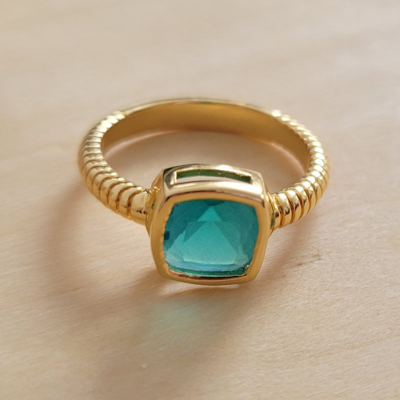18K Gold Plated Square London Topaz Ring