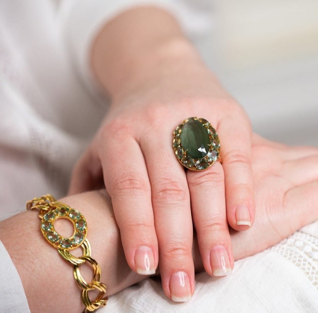 18K Gold Plated Bracelet with green amethyst stones.